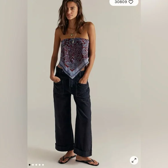 Free People We the Free Palmer Cuffed Jeans in Outer Space (Black) Size 29. NWT - Picture 1 of 12